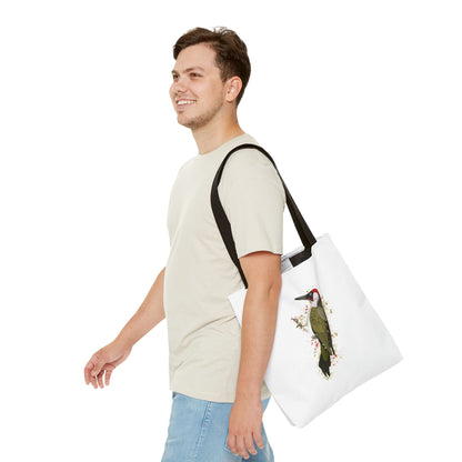 Grünspecht Tragetasche 40x40cm Vogel Tasche Weiß für Vogelbeobachter