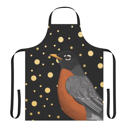 Robin Golden Dots Birdlover Bird Art Apron Black