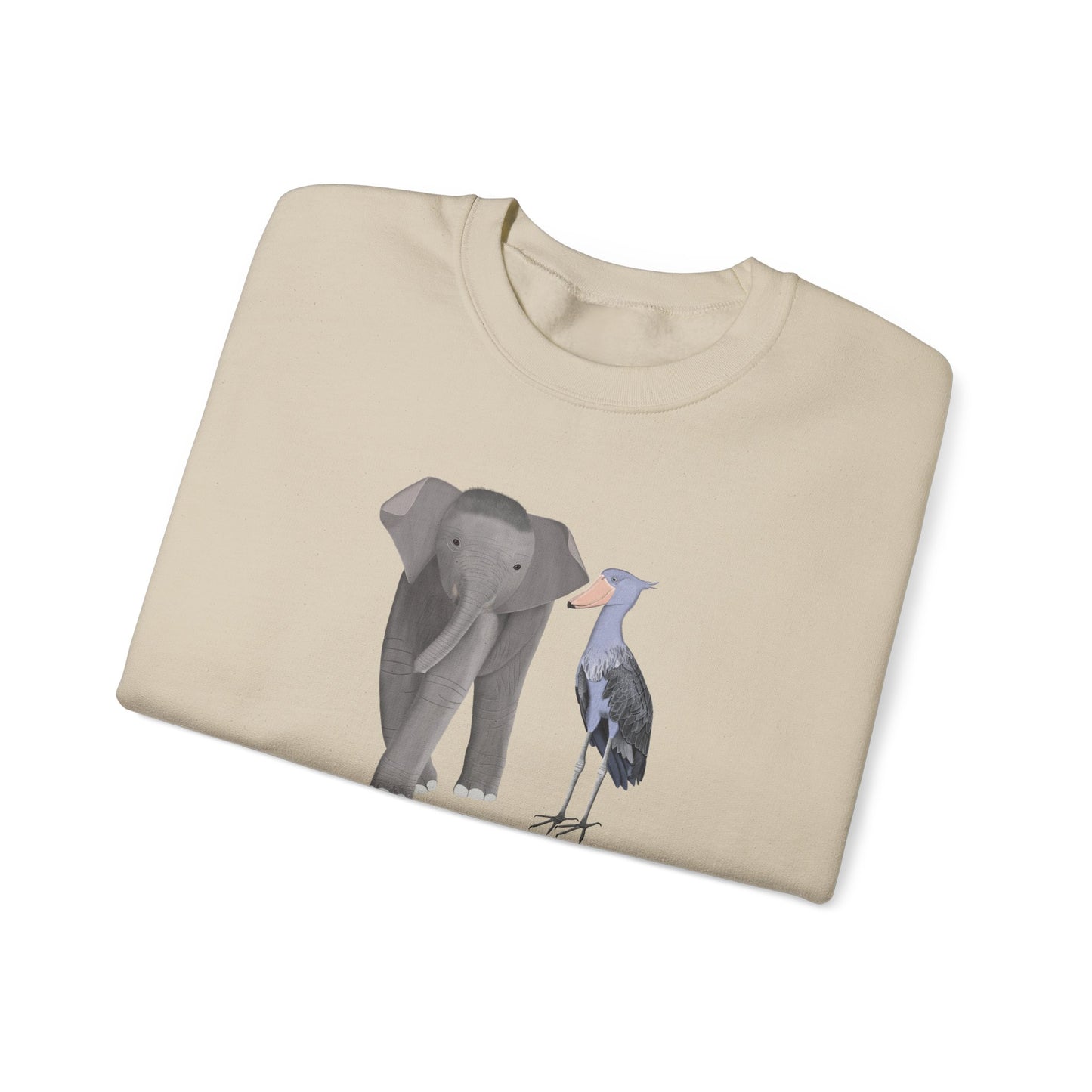 Elephant with Shoebill Bird Birding & Birdwatching Sweatshirt