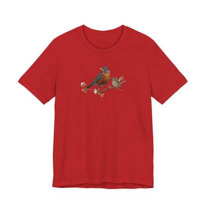 American Robin & Fledgling T-Shirt | Spring Blossoms Unisex Graphic Tee
