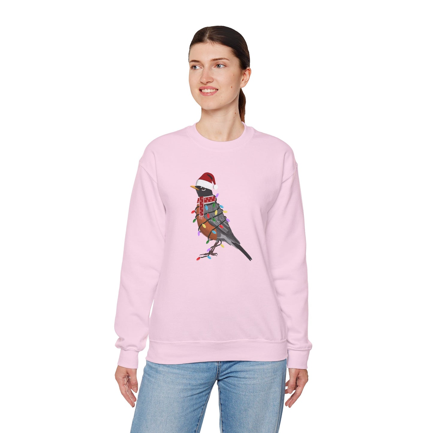 Robin with Fairy Lights Santa Claus Christmas Bird Sweatshirt