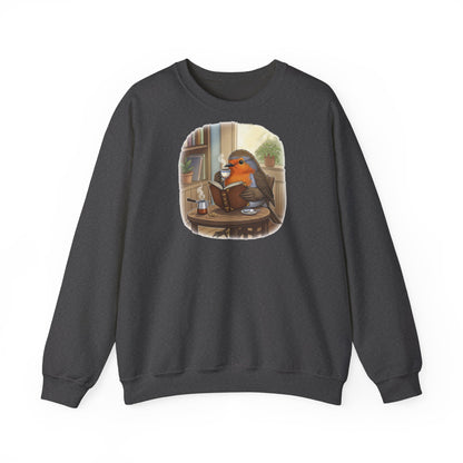 Rotkehlchen liest Bücher und trinkt Kaffee Vogel Sweatshirt für Vogelbeobachter