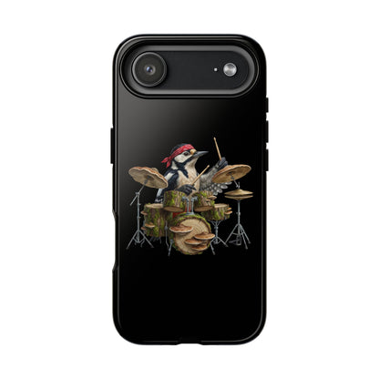 Specht am Schlagzeug Premium Handyhülle – Doppelt Geschützt & Rundum Bedruckt Schwarz
