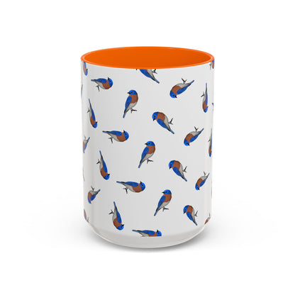 Bluebird All-Over Pattern Accent Mug | Colorful Bird Lover Gift for Birdwatchers