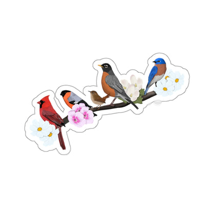 Birds on a Branch Robin Cardinal Bullfinch Wren Bluebird Bird Kiss-Cut Sticker