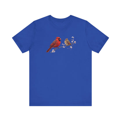 Northern Cardinal & Fledgling T-Shirt | Spring Blossoms Unisex Graphic Tee
