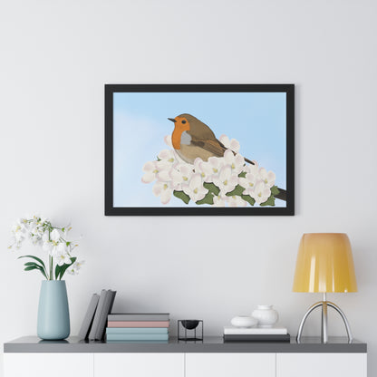 Robin Spring Blossoms Bird Framed Poster