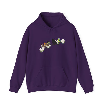 Vögel auf einem Ast Hoodie - Amsel Rotkehlchen Kohlmeise Spatz Kapuzenpullover für Vogelbeobachter & Naturliebhaber