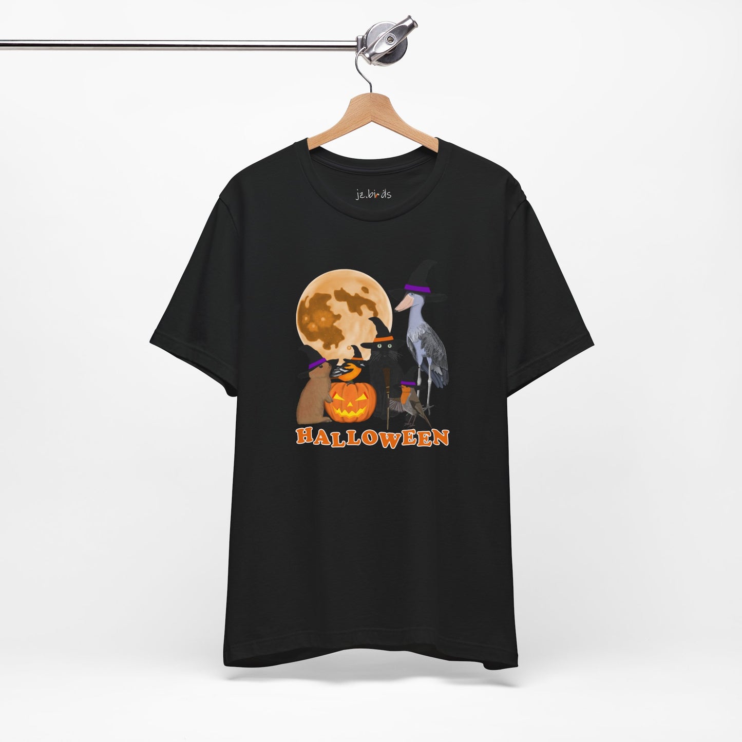 Baltimore Oriole Robin Shoebill with Cat and Bunny Halloween Bird T-Shirt