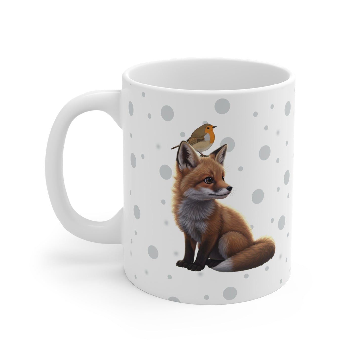 Fox Mug with European Robin Bird for Animal Lovers & Bird Watchers 11oz