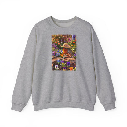 Niedliches Rotkehlchen Sweatshirt beim Blumen gießen | Gemütlicher Garten-Pullover