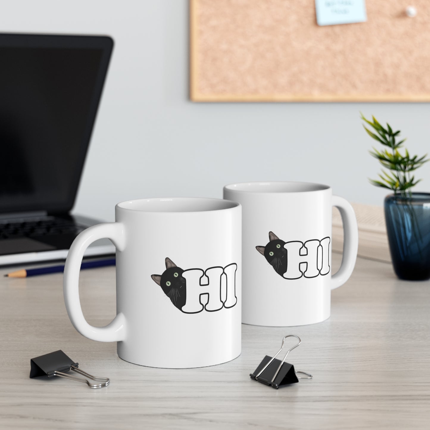 Funny Black Cat Hi Cat Lover Ceramic Mug White