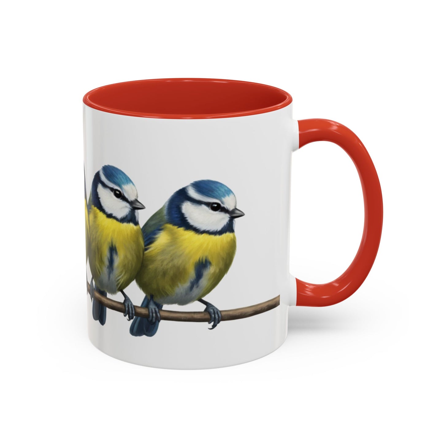 枝に止まるアオガラを描いた陶器製鳥コーヒーマグ - バードウォッチャーへのカスタムギフト