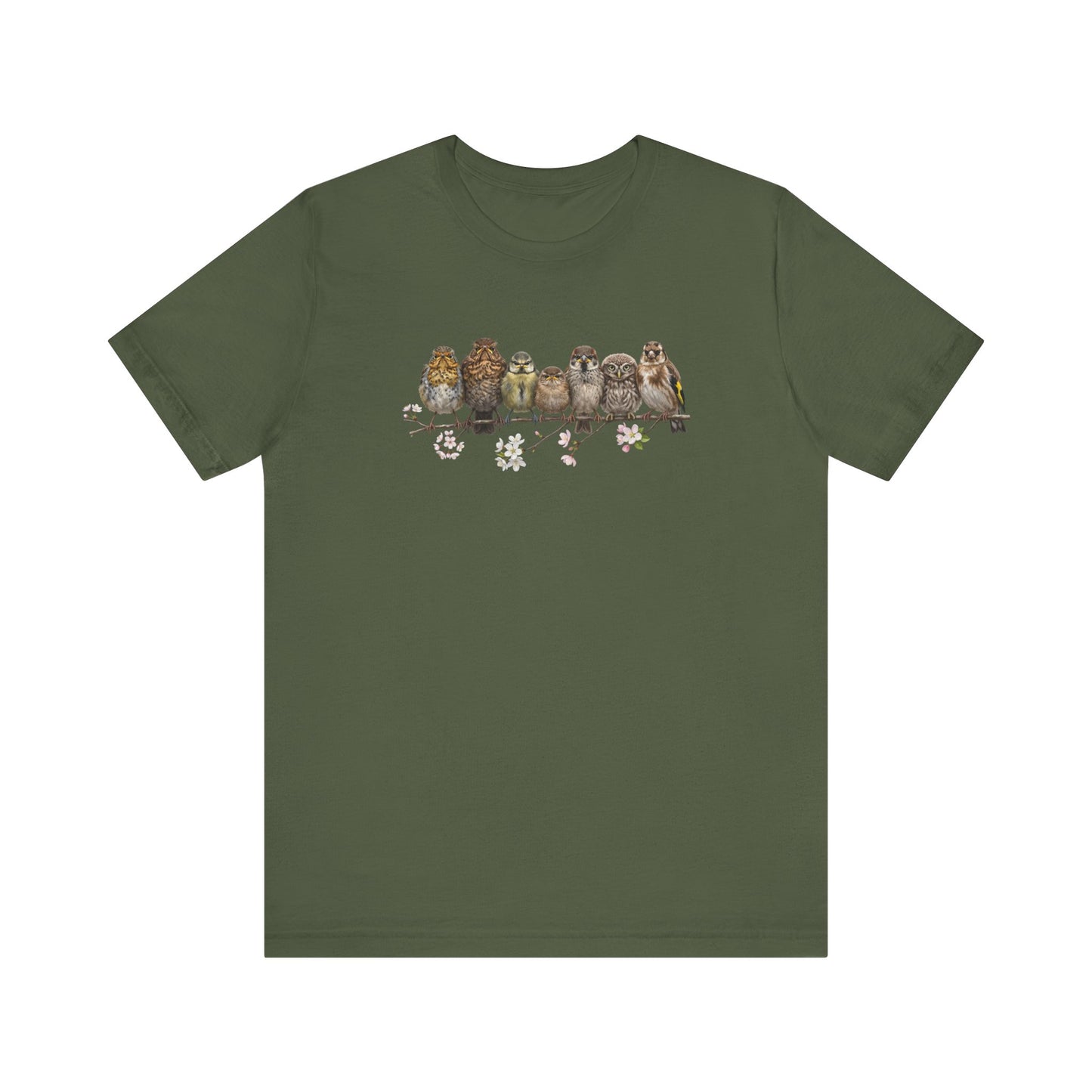 Rotkehlchen Amsel Blaumeise Jungvogel Premium T-Shirt | Frühlingsblüten Vogelmotiv für Vogelbeobachter