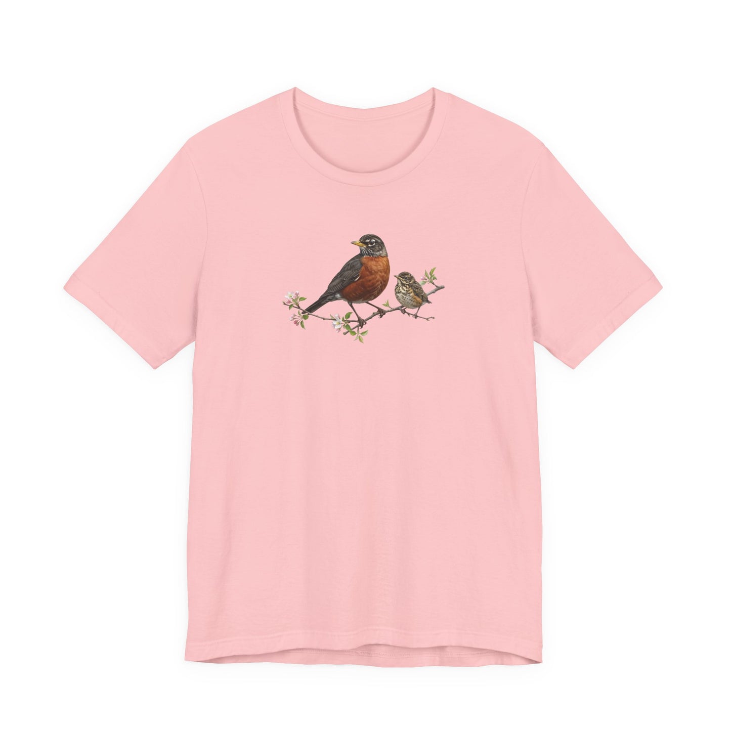 American Robin & Fledgling T-Shirt | Spring Blossoms Unisex Graphic Tee