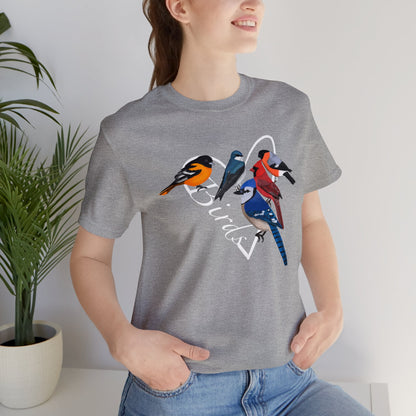 Blue Jay Northern Cardinal Oriole Bullfinch Swallow Heart Bird Unisex Tee - jz.birds