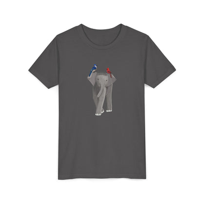 Elephant with Blue Jay and Cardinal Bird Youth T-Shirt