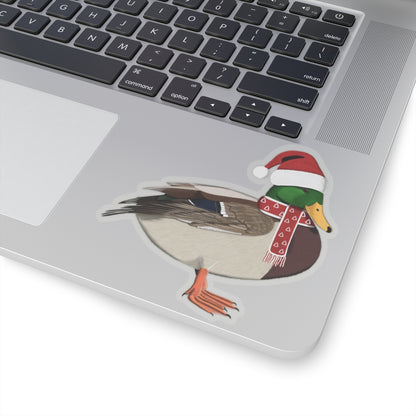 Mallard with Santa Claus Hat and Scarf Christmas Bird Sticker