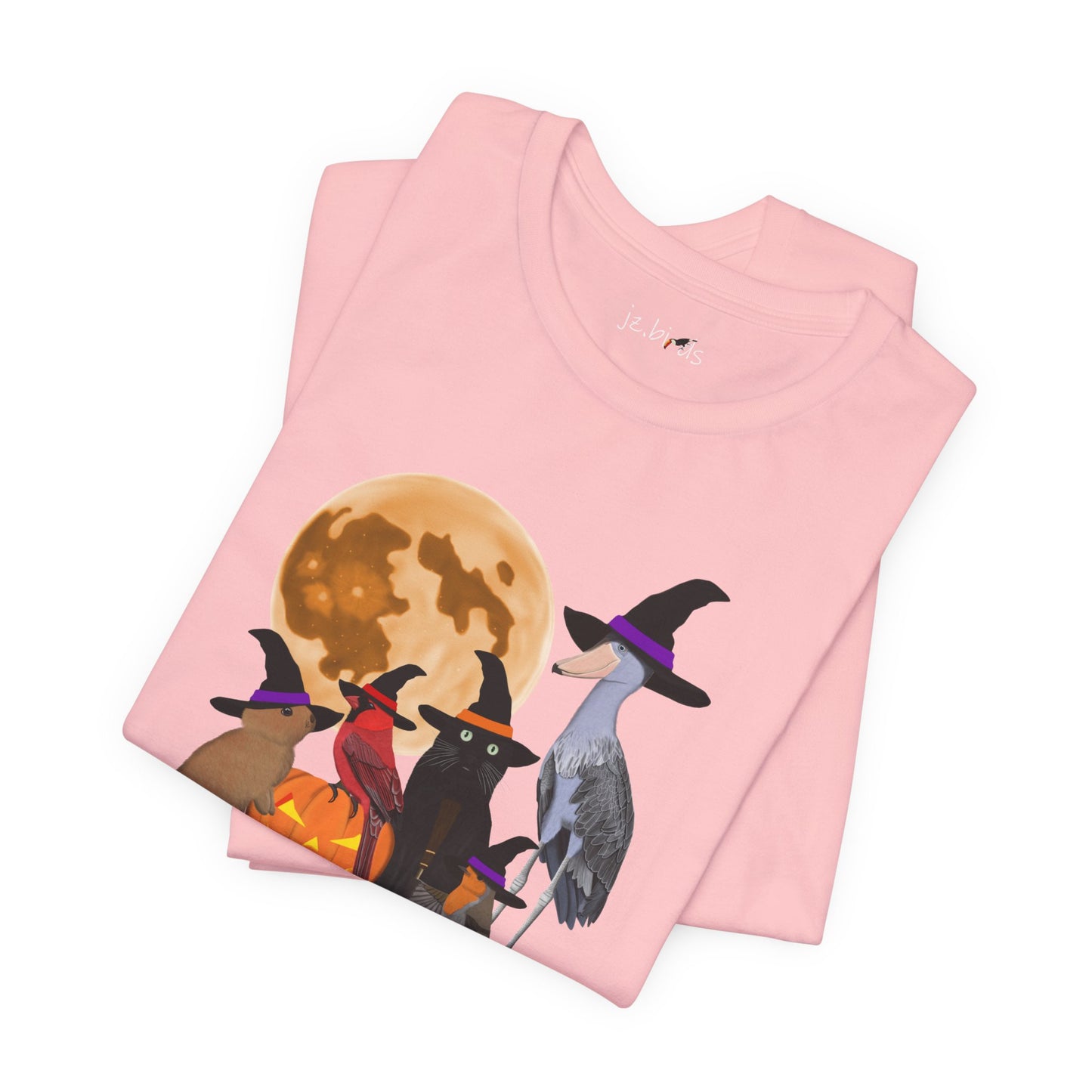 Cardinal Robin Shoebill with Cat and Bunny Halloween Bird T-Shirt