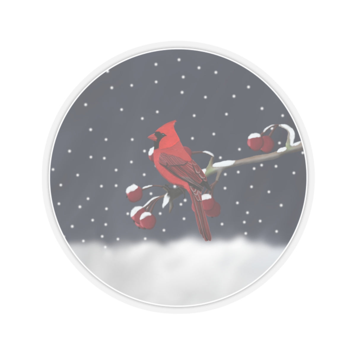 Cardinal on a Winter Branch Christmas Bird Sticker