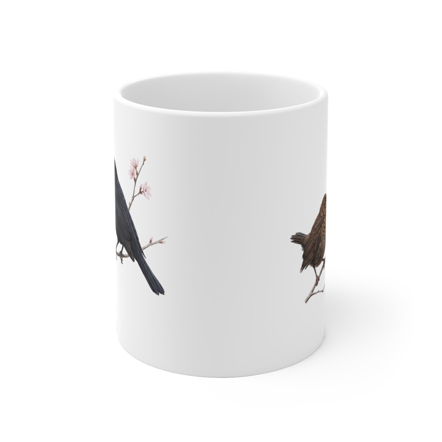 Amsel mit Ästling Premium Keramiktasse | Geschenk für Vogelbeobachter