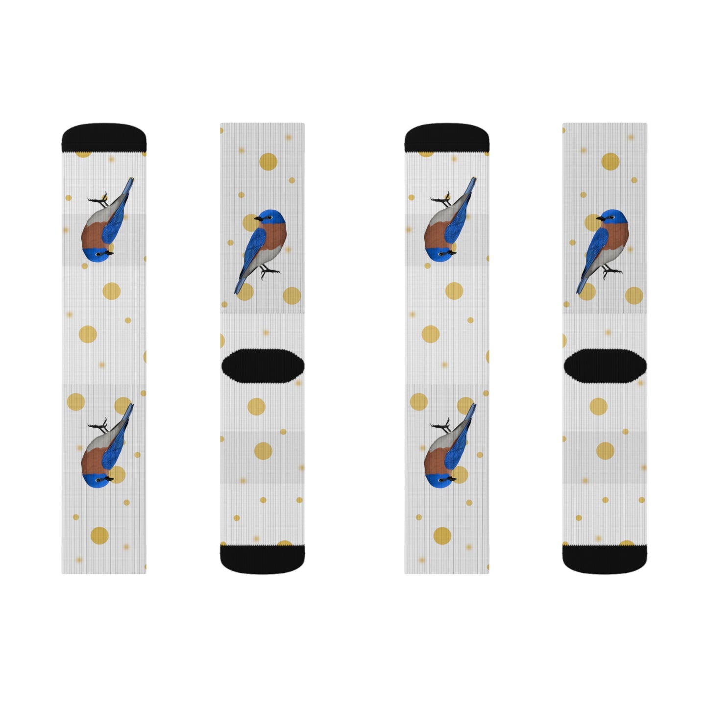 Bluebird Bird Art Socks White and Golden Dots