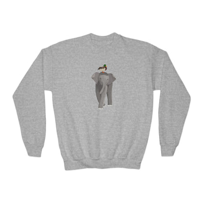 Elephant with Mallard Bird Youth Crewneck Sweatshirt