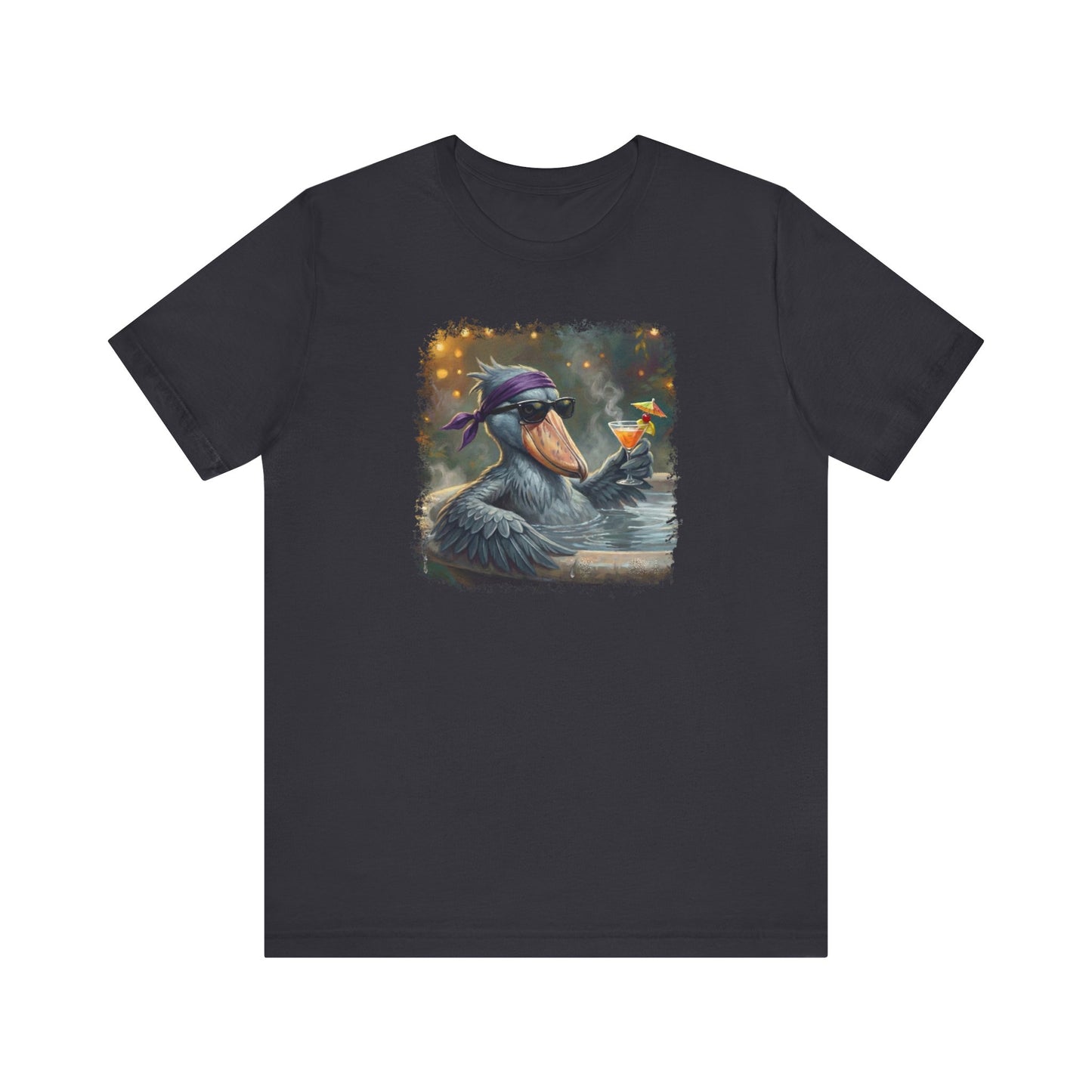 Funny Shoebill T-Shirt | Bird with Sunglasses & Drink | Unisex Summer Tee
