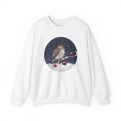 Owl on a Winter Branch Birdwatcher Christmas Bird Sweatshirt