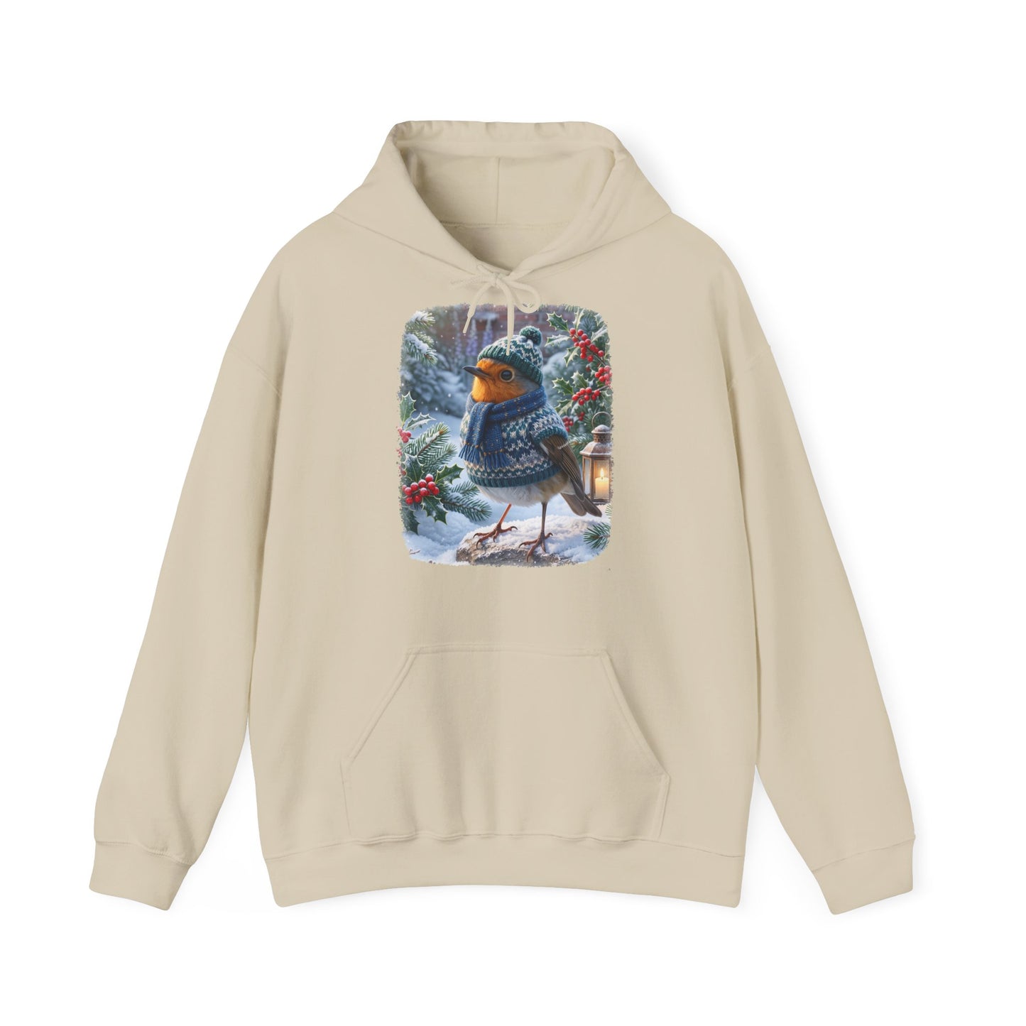 Premium Hoodie Rosi Rotkehlchen im kuscheligen Winter-Outfit