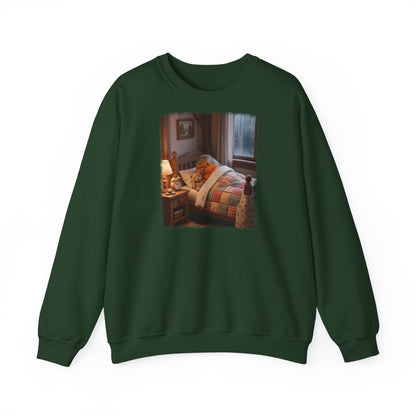 Süßes Rotkehlchen Sweatshirt im Bett mit Teddy | Kuscheliger Vogel Pullover für Langschläfer