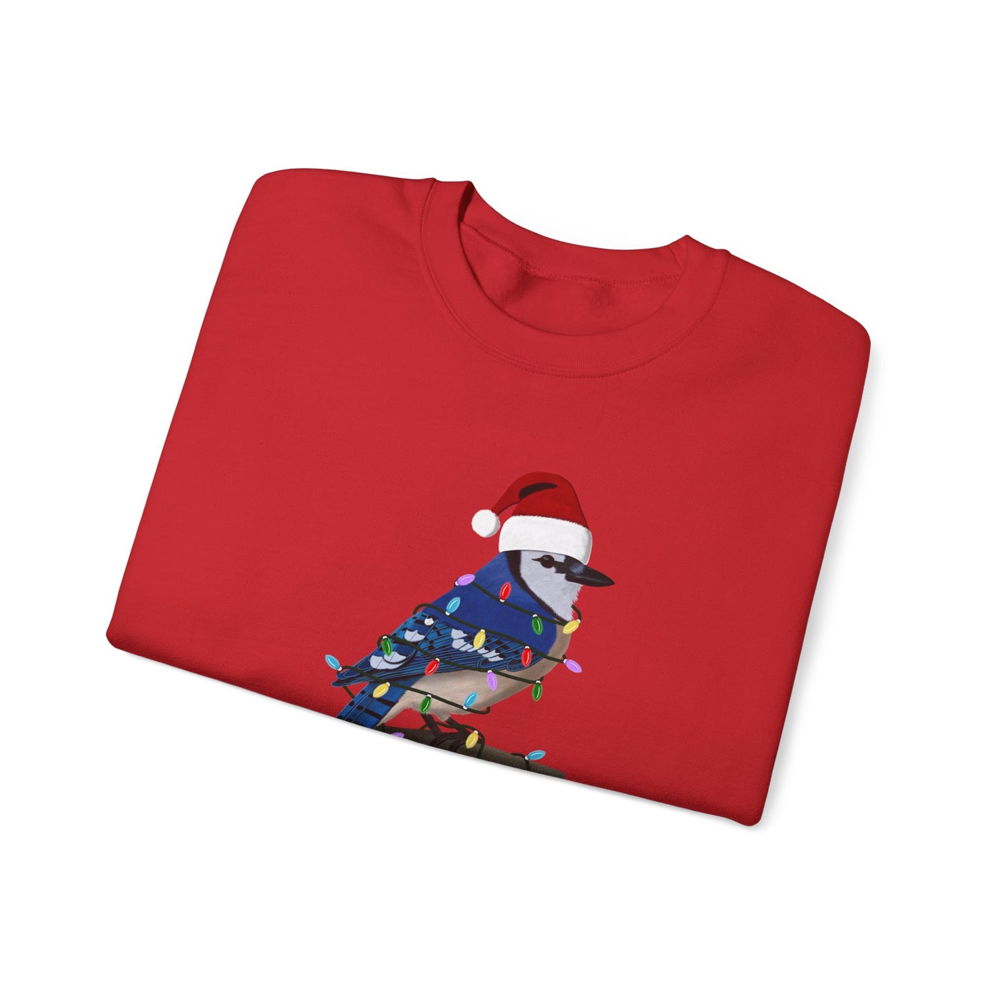 Blue Jay with Fairy Lights Santa Claus Christmas Bird Sweatshirt