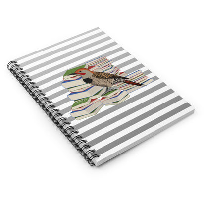 Northern Flicker Bird with Books Birdlover Bookworm Spiral Notebook Ruled Line 6" x 8"