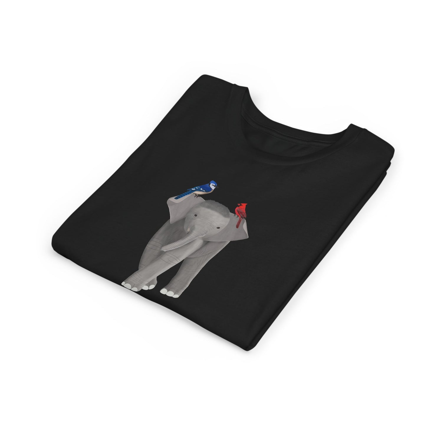 Elephant with Blue Jay and Cardinal Bird Youth T-Shirt