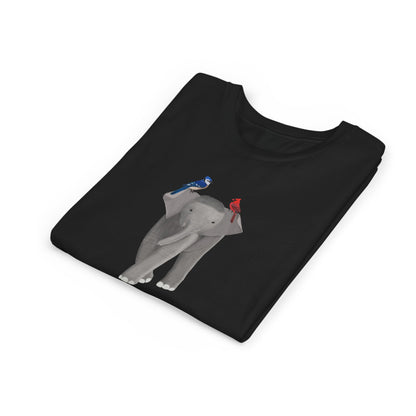 Elephant with Blue Jay and Cardinal Bird Youth T-Shirt