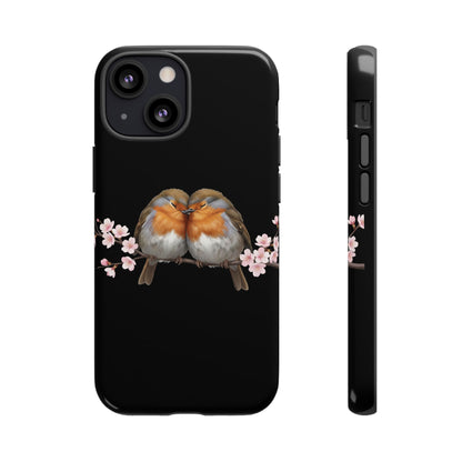 Rotkehlchen mit Kirschblüten Premium Handyhülle – Doppelt Geschützt & Rundum Bedruckt Schwarz