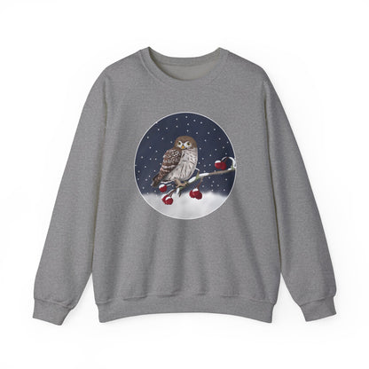 Owl on a Winter Branch Birdwatcher Christmas Bird Sweatshirt