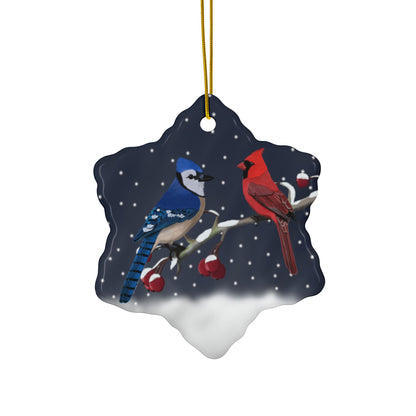 Blue Jay Cardinal Ceramic Bird Christmas Ornament | Durable Double-Sided Bird Lover Decor