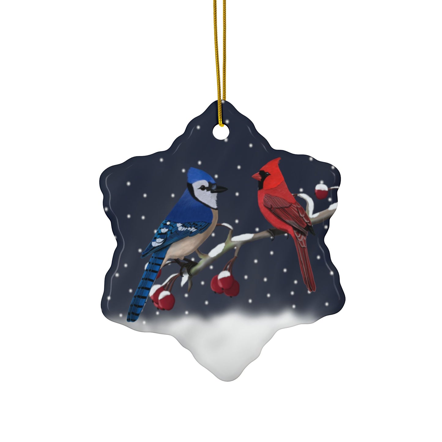 Blue Jay Cardinal Ceramic Bird Christmas Ornament | Durable Double-Sided Bird Lover Decor