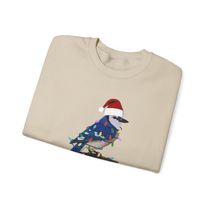 Blue Jay with Fairy Lights Santa Claus Christmas Bird Sweatshirt