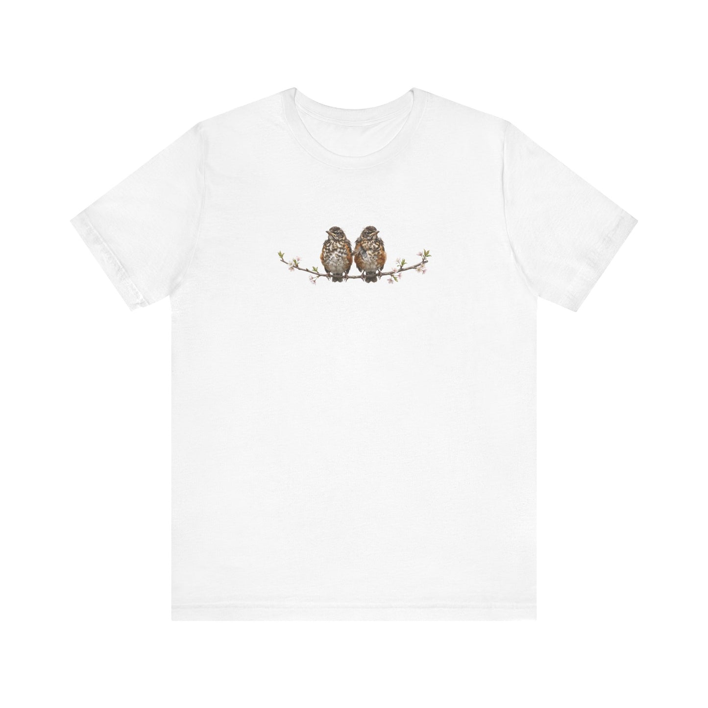 American Robin Fledgling T-Shirt | Spring Blossoms Unisex Graphic Tee for Bird Watchers