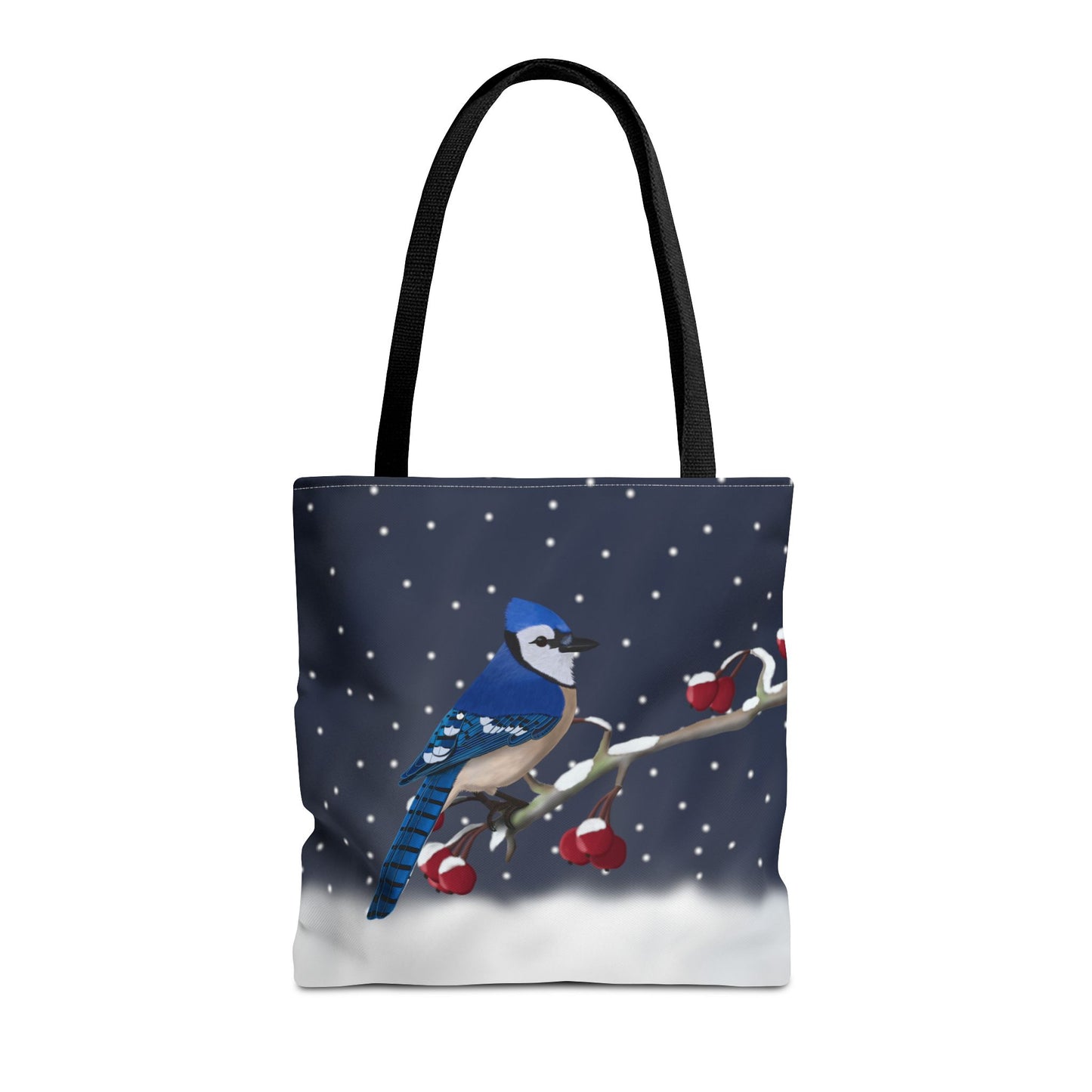 Blue Jay on a Winter Branch Christmas Bird Tote Bag 16"x16"