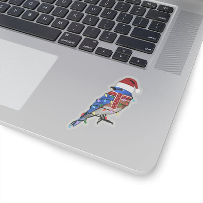 Bluebird with Fairy Lights Santa Claus Hat and Scarf Christmas Bird Sticker