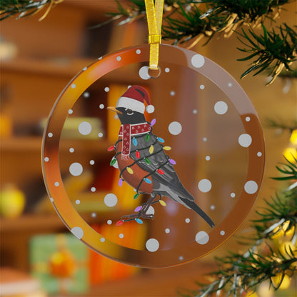 Robin as Santa Claus with Fairy Lights Christmas Glass Ornament