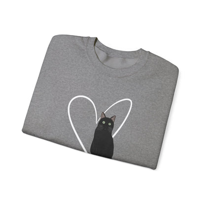 Black Cat with Heart Cat Lover Valentine's Day Sweatshirt