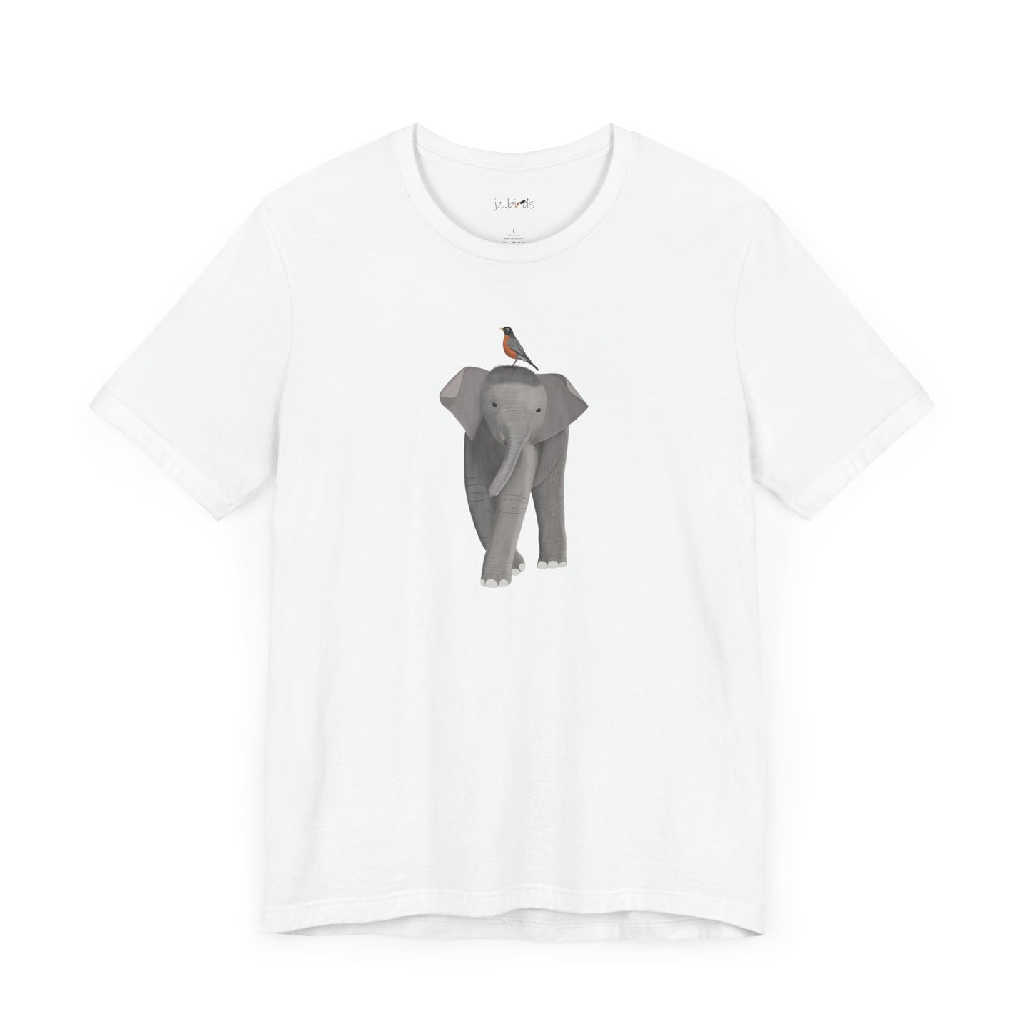 Elephant with American Robin Bird Birding & Birdwatching T-Shirt