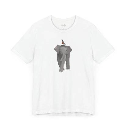 Elephant with American Robin Bird Birding & Birdwatching T-Shirt