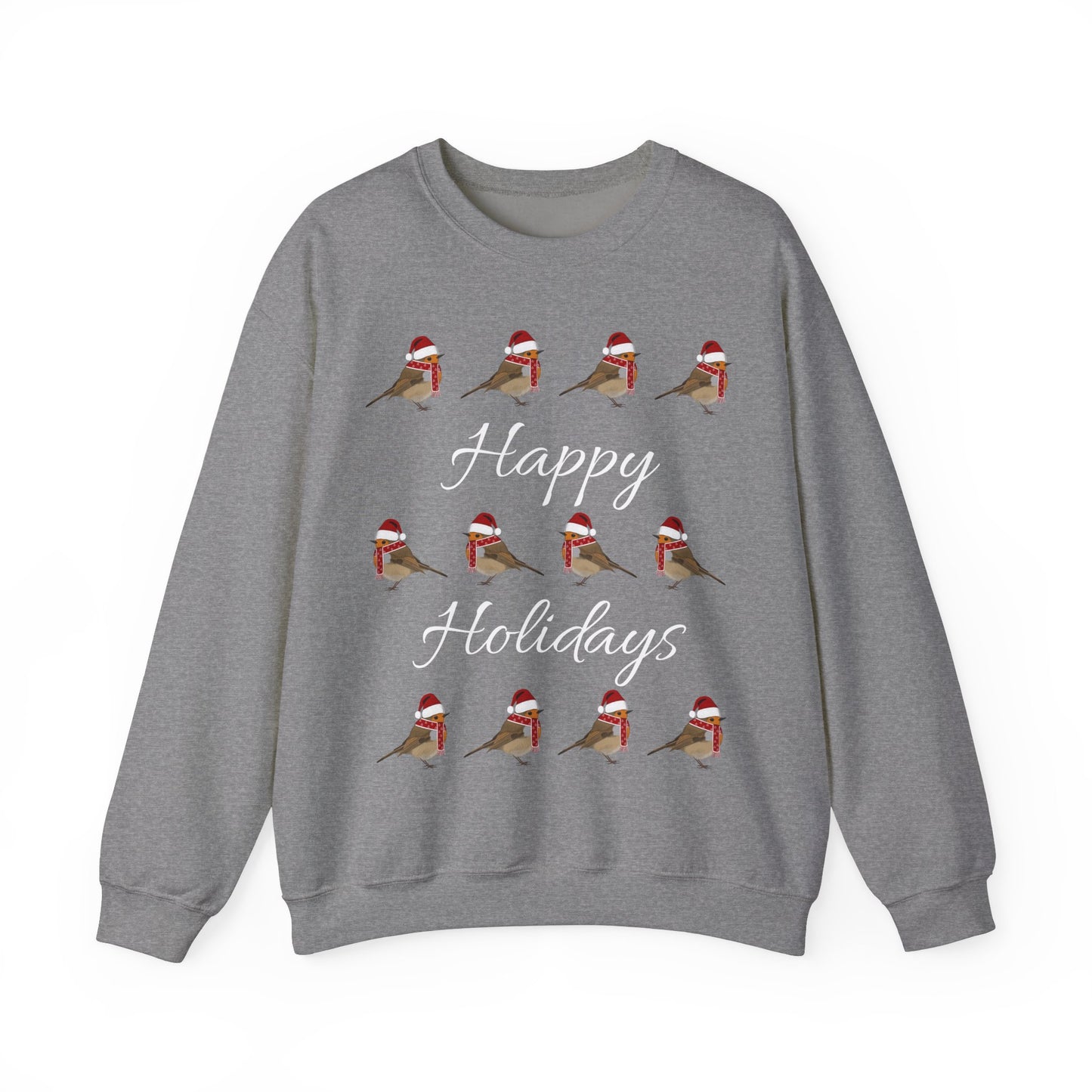 European Robin as Santa with Hat and Scarf Happy Holidays Birdwatcher Christmas Bird Sweatshirt