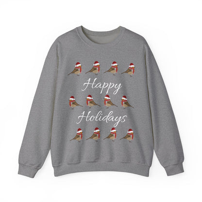 European Robin as Santa with Hat and Scarf Happy Holidays Birdwatcher Christmas Bird Sweatshirt