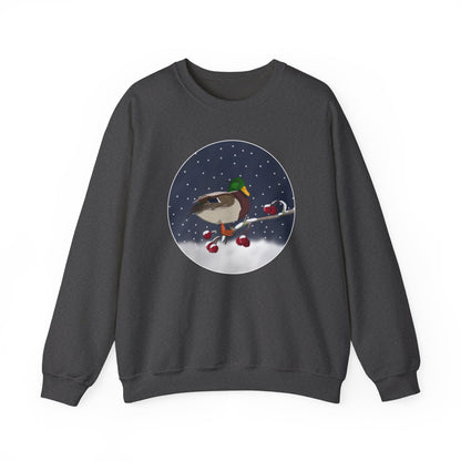 Mallard on a Winter Branch Birdwatcher Christmas Bird Sweatshirt